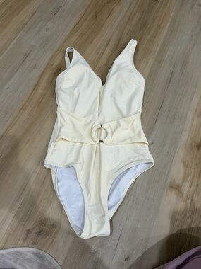 Cream One-Piece Swimsuit with Waist Ring